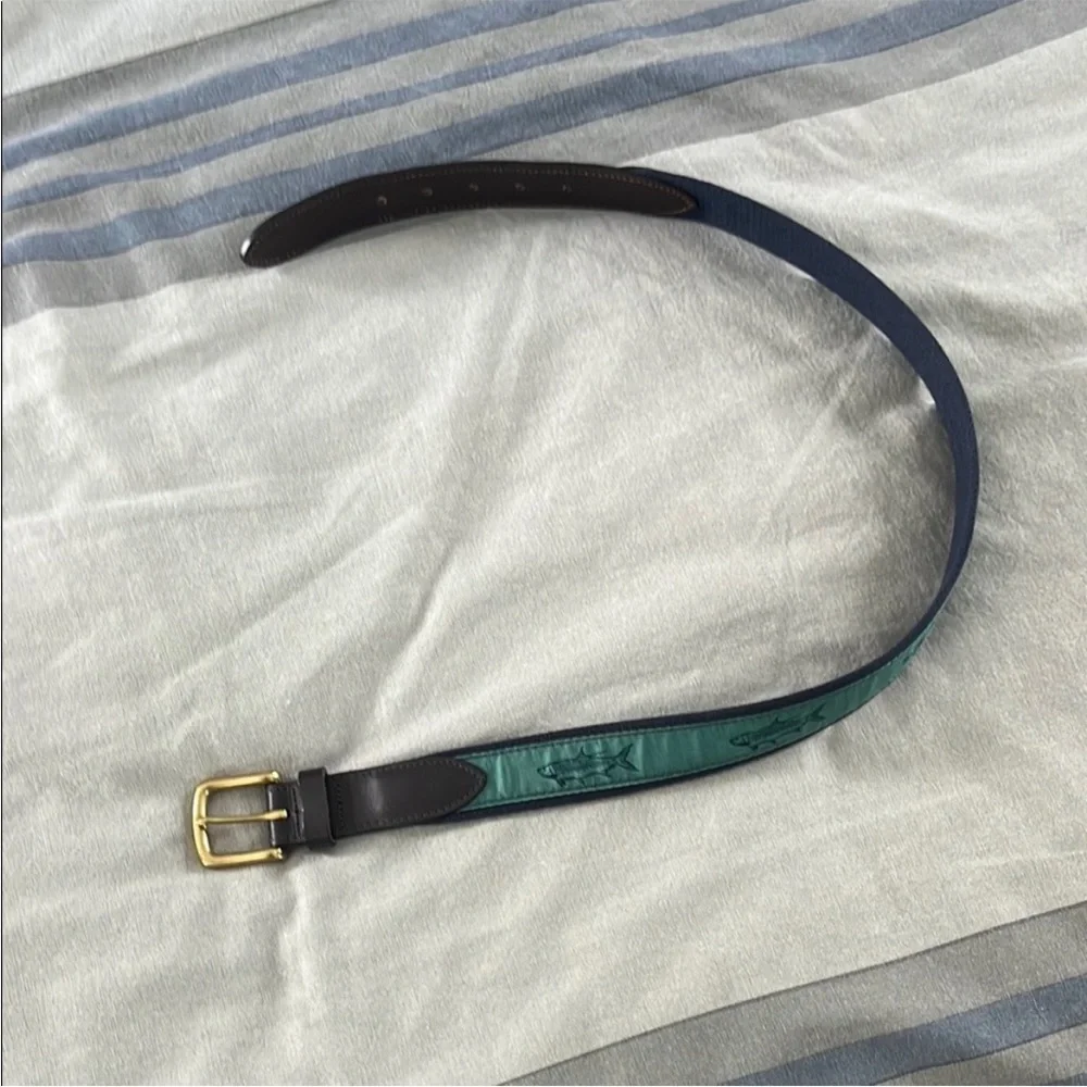 Vineyard Vines Navy and Brown Belt with Gold Buckle